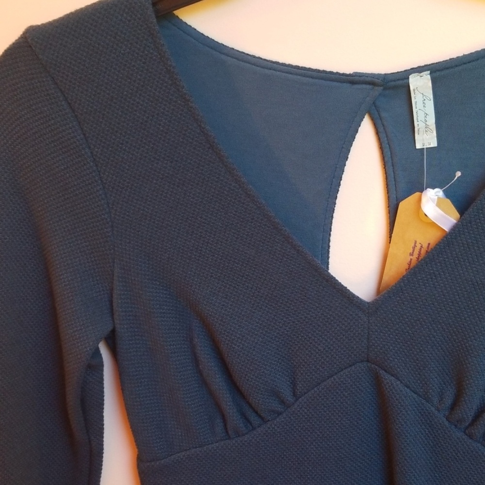 Blue Free People Heart Stopper Knit Fit and Flare Sweater Dress Sz. Medium - Picture 4 of 6